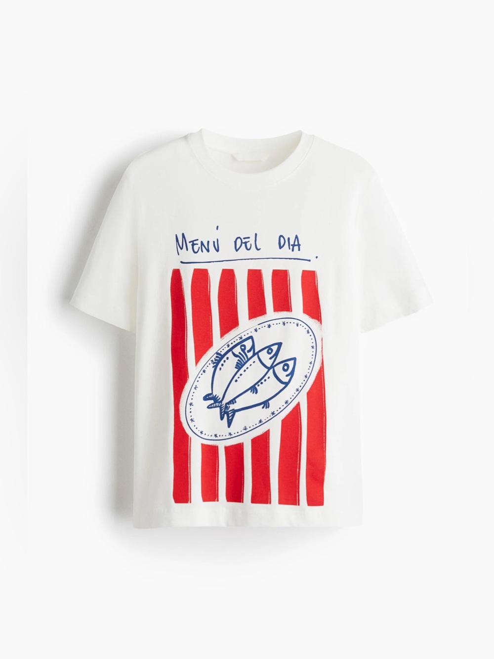 H&M Women’s  Graphic Tee with Red Stripes and Blue Fish Print